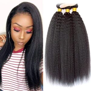 3 Bundles of Kinky Straight Hair Weave 100% Unprocessed Virgin Human Hair CD60P